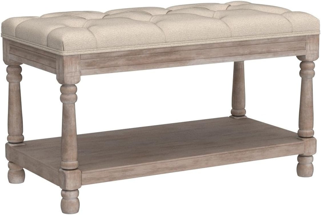 Tufted Wood Storage Bench Beige