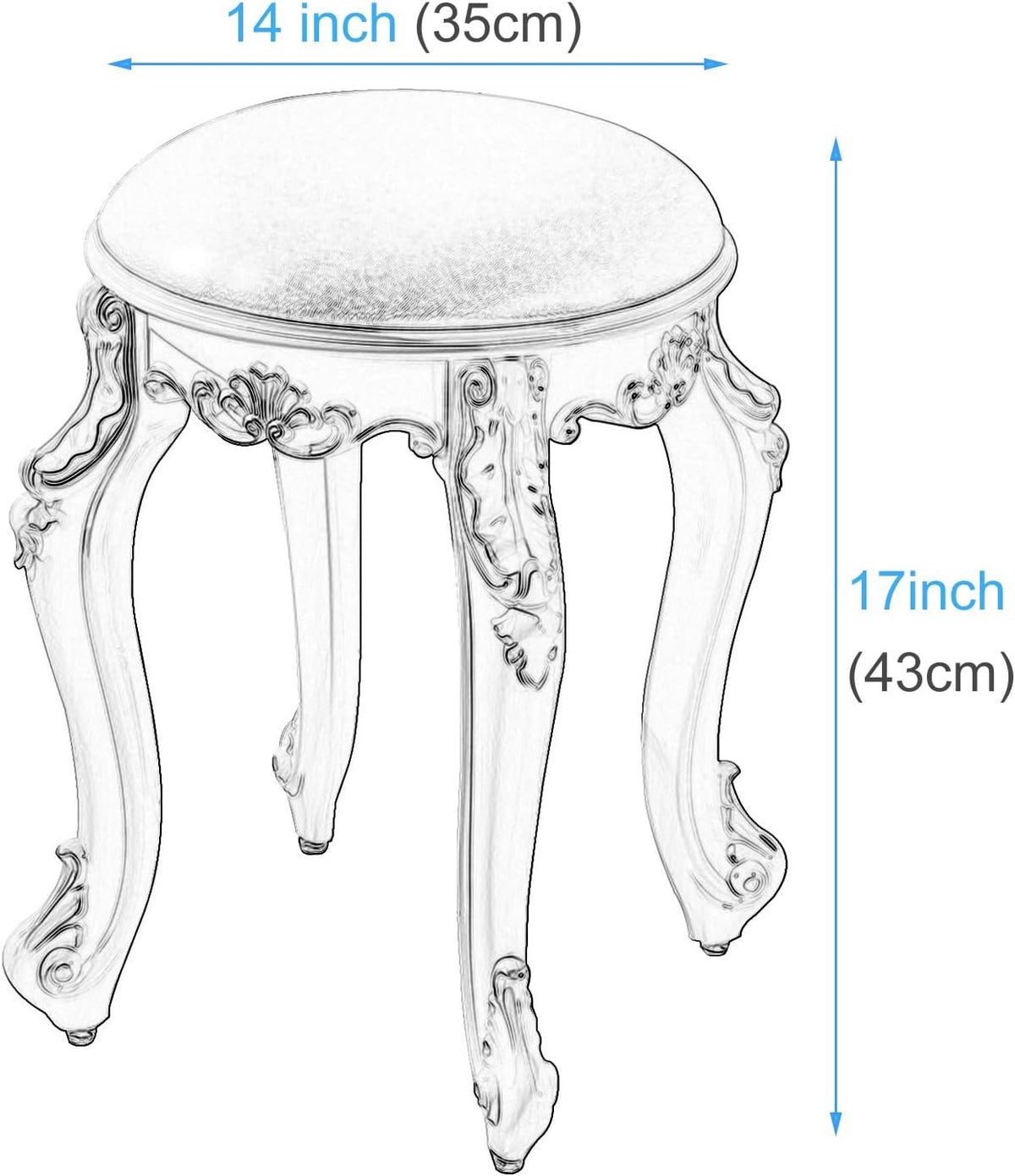 Vintage Round Vanity Stool White Leather Golden Legs