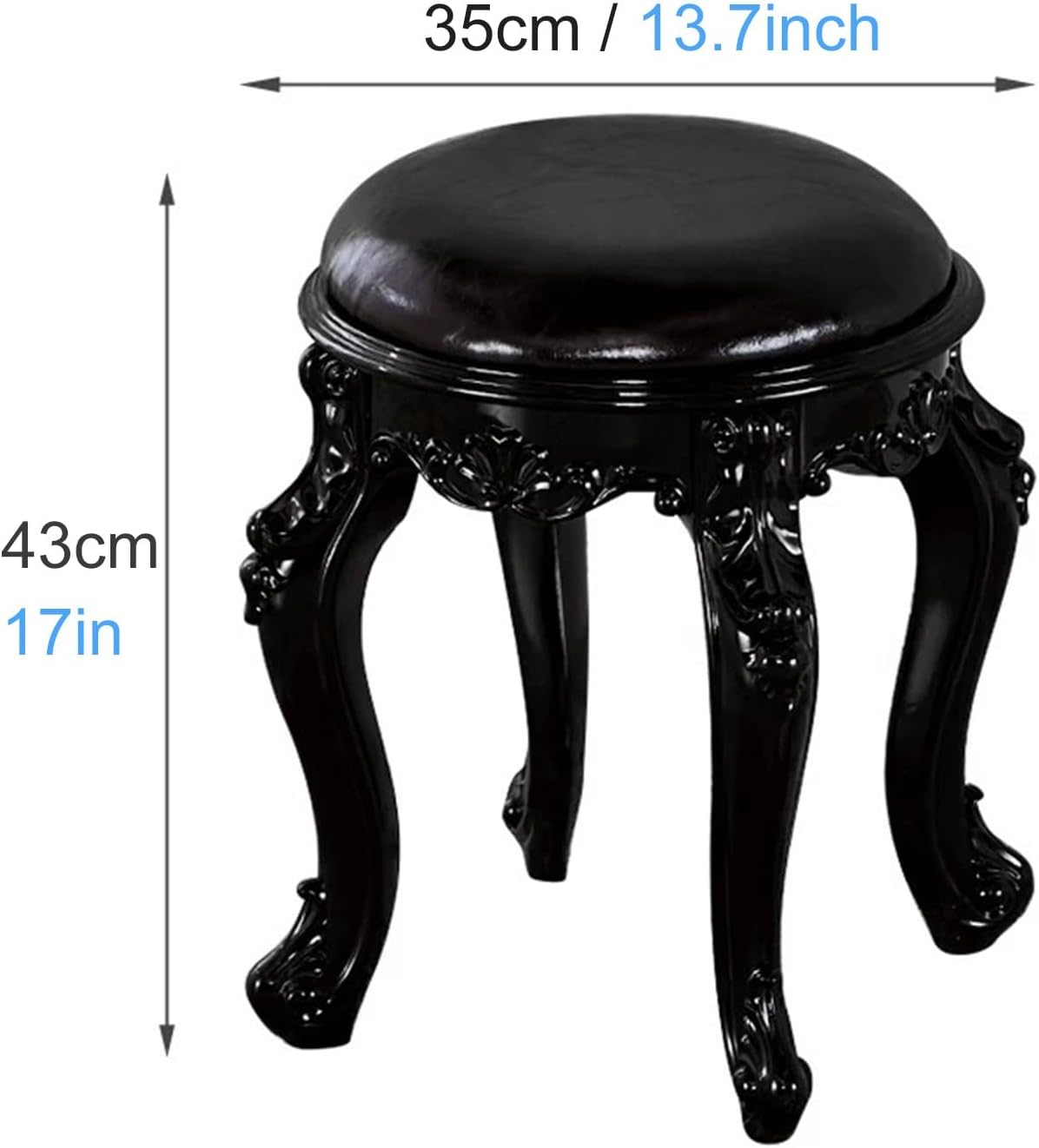 Vintage Black Velvet Vanity Stool PU Padded Seat