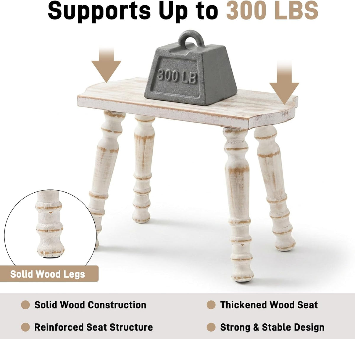 Solid Wood Small Stool 300lb Capacity