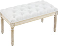 Vintage Tufted Linen Entryway Bench Wood Legs