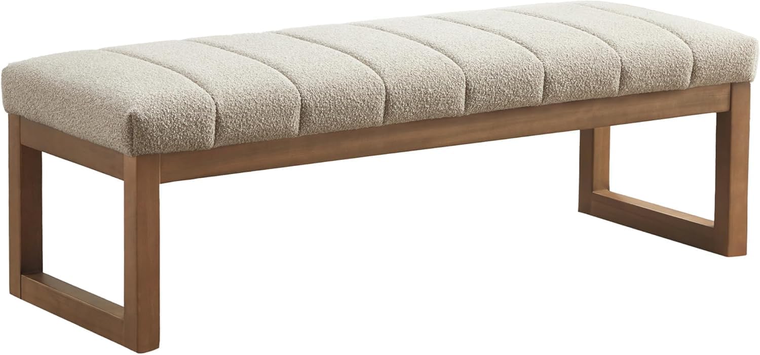 Modern Teddy Fabric Bench Wood Frame Camel