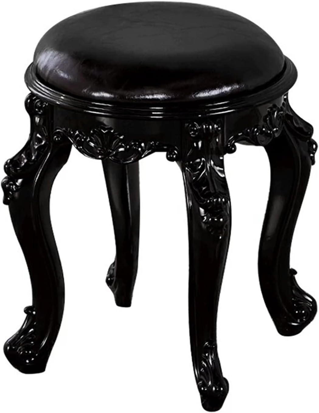 Vintage Black Velvet Vanity Stool PU Padded Seat