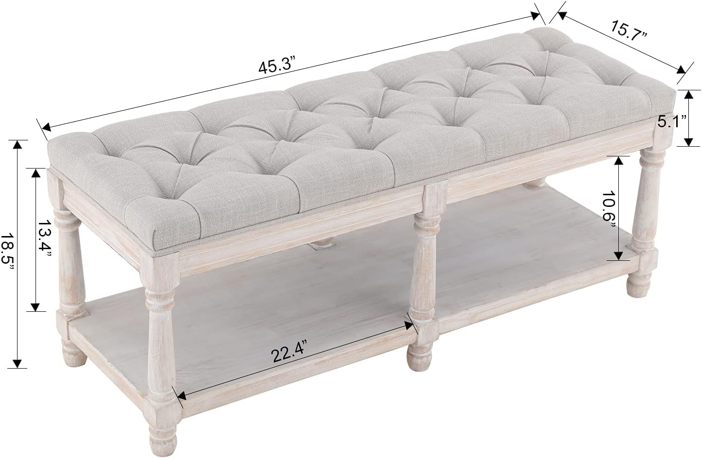 Tufted Wood Storage Bench Beige