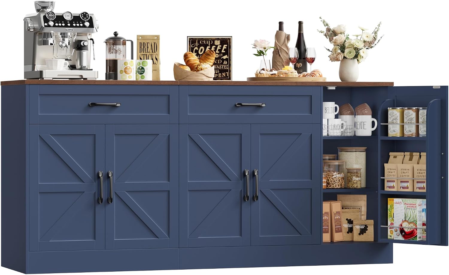 71" Farmhouse Blue Sideboard With Storage