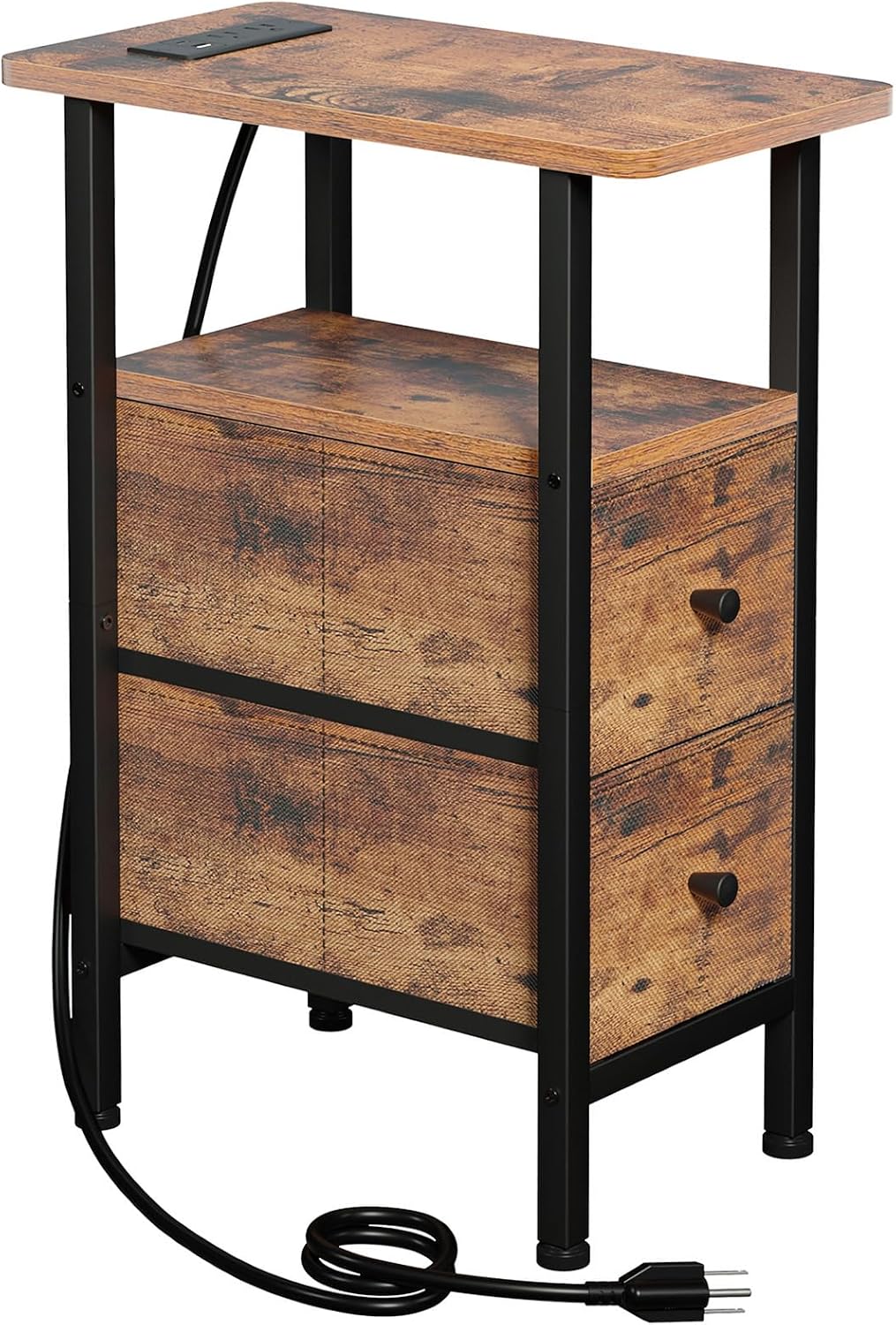 Narrow Rustic Brown End Table With Charging Station