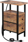 Narrow Rustic Brown End Table With Charging Station