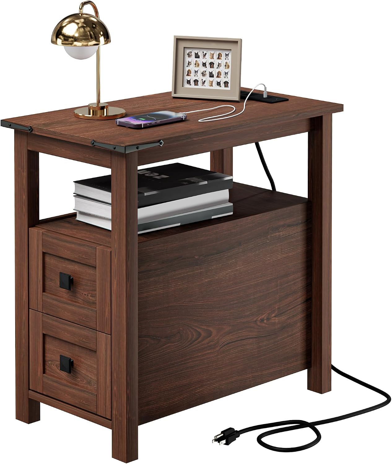 Farmhouse Narrow End Table Cherry Wood