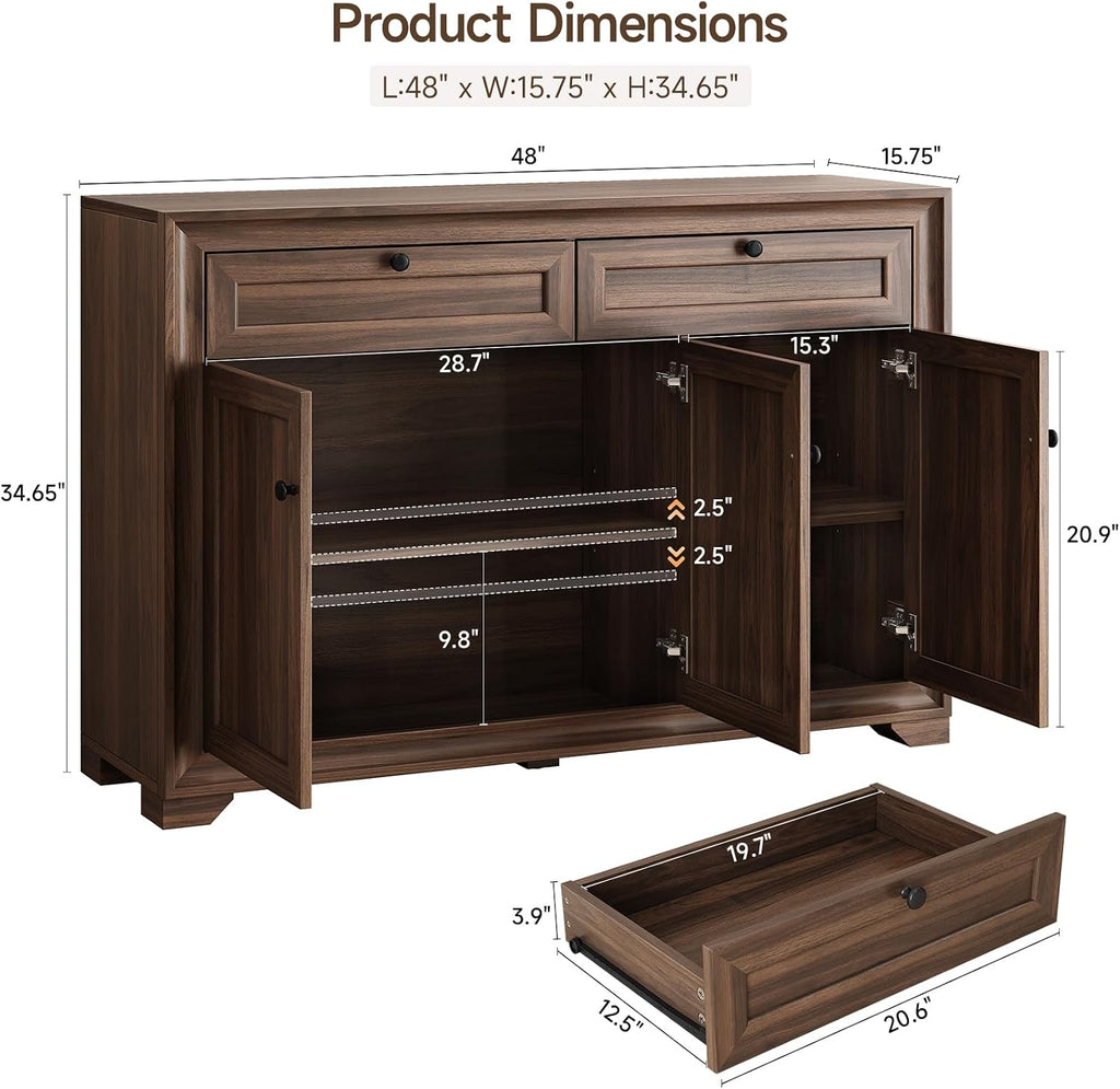 Farmhouse Brown Sideboard Cabinet With Storage