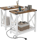 Farmhouse Narrow End Table Set White Brown