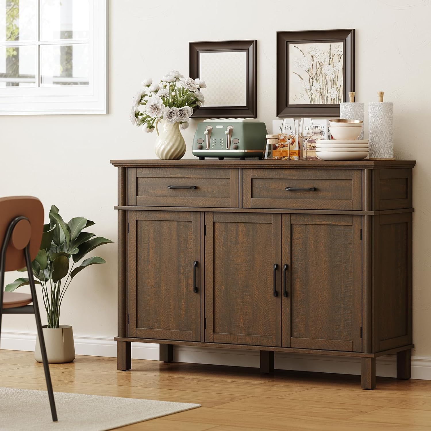 48" Farmhouse Brown Buffet Cabinet With Storage