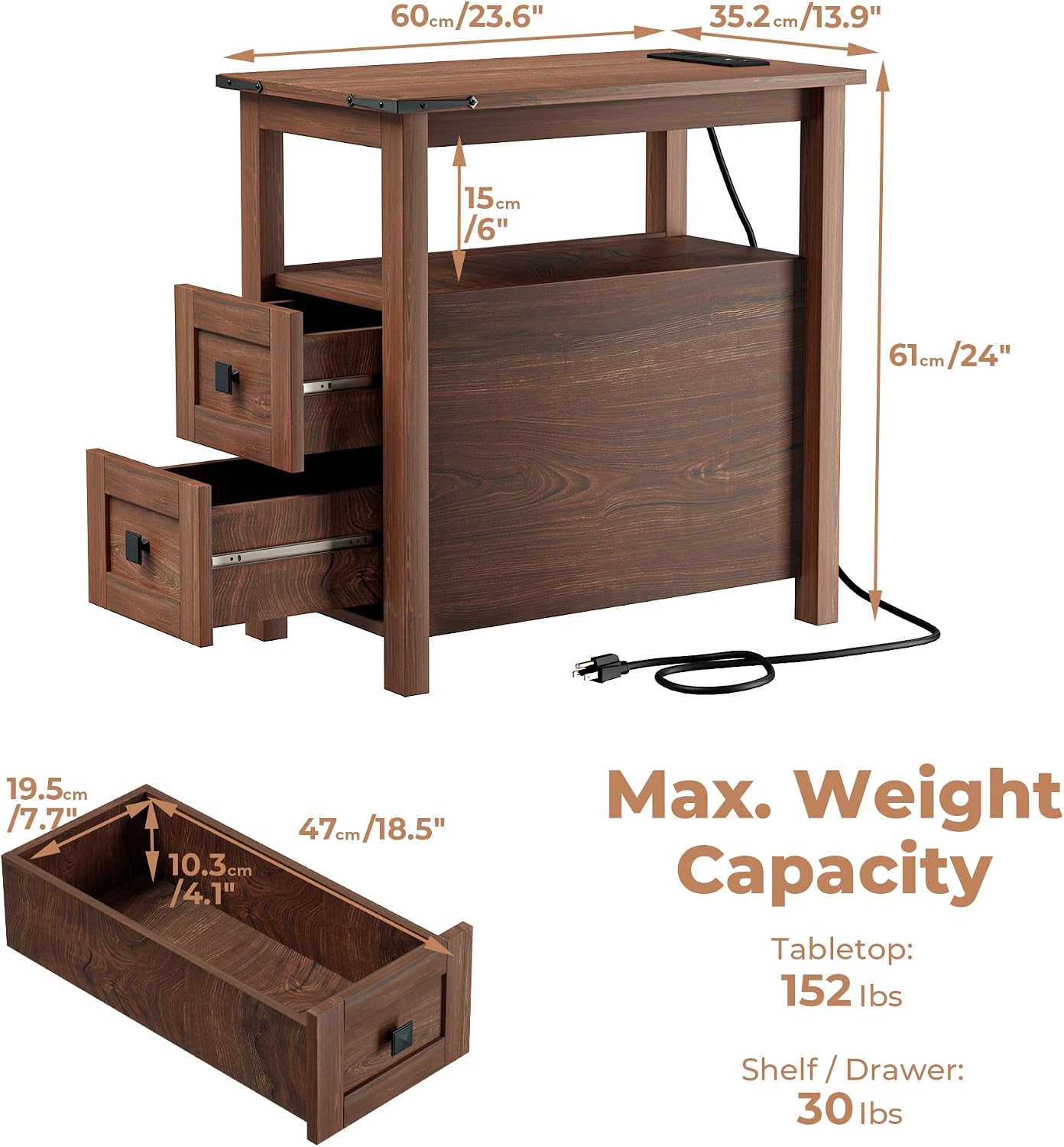 Farmhouse Narrow End Table Cherry Wood