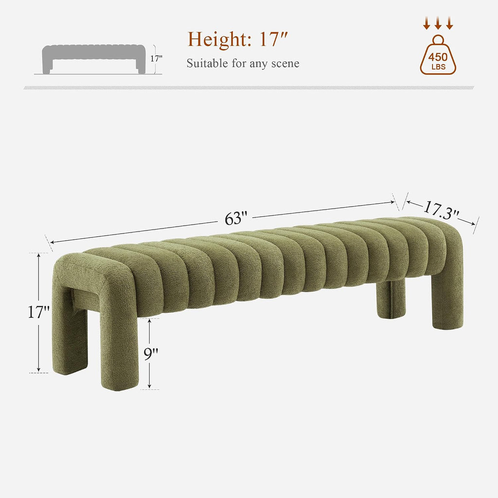 Modern Upholstered Bench Wood Legs Green