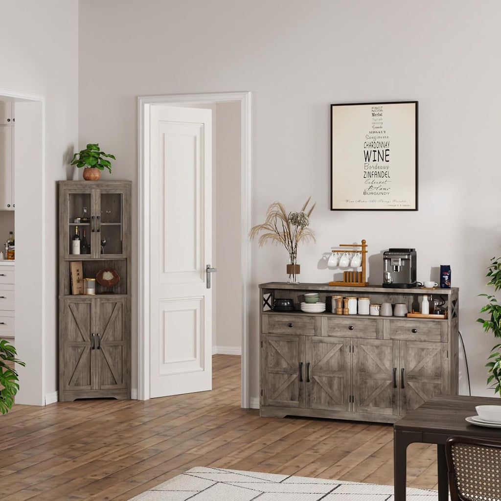 51" Farmhouse Grey Buffet Sideboard With Storage