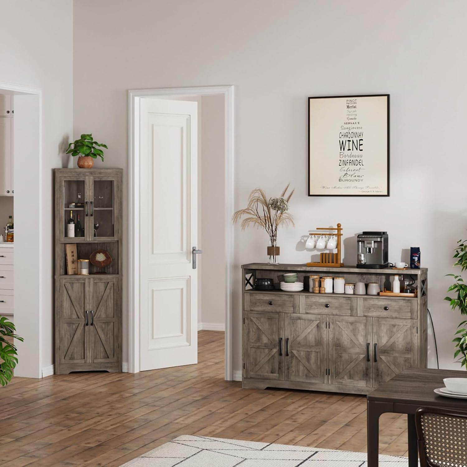 51" Farmhouse Grey Buffet Sideboard With Storage