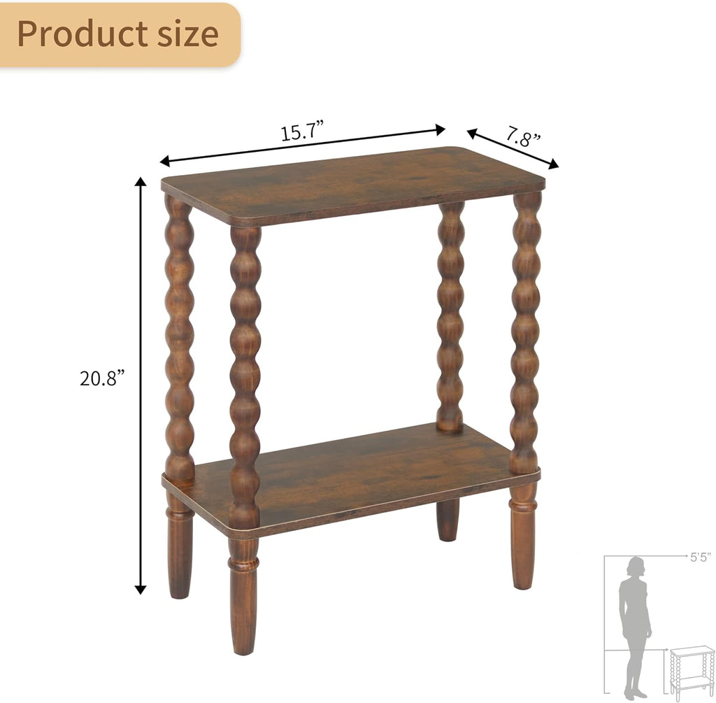 Narrow Wood End Table Rustic Brown