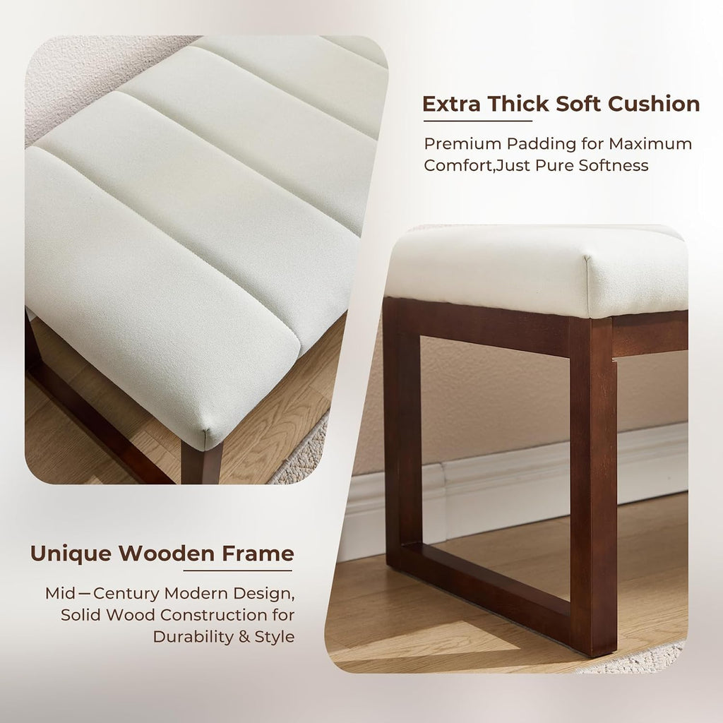 Linen Wood Frame Bedroom Bench Cream
