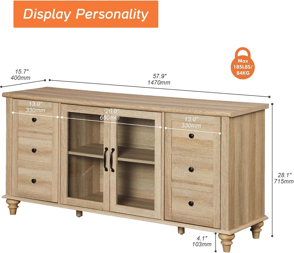 Farmhouse Oak Sideboard With Glass Door