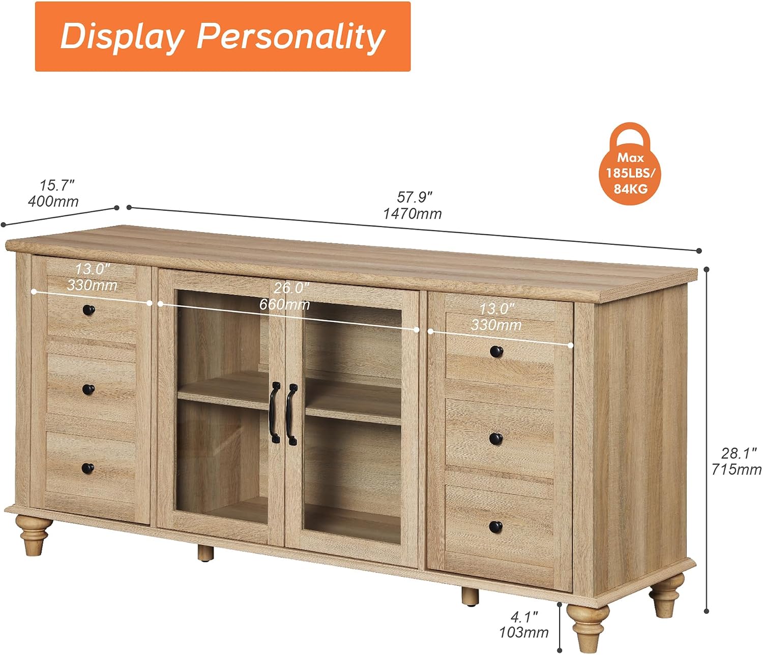 Farmhouse Oak Sideboard With Glass Door