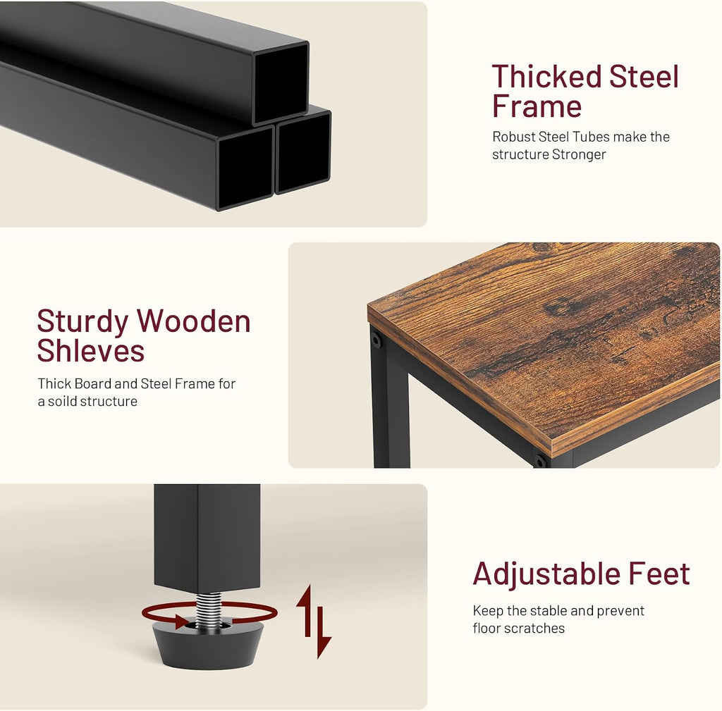 2‑Tier Narrow End Table Rustic Brown Black