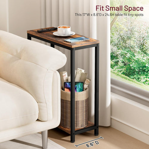 2‑Tier Narrow End Table Rustic Brown Black