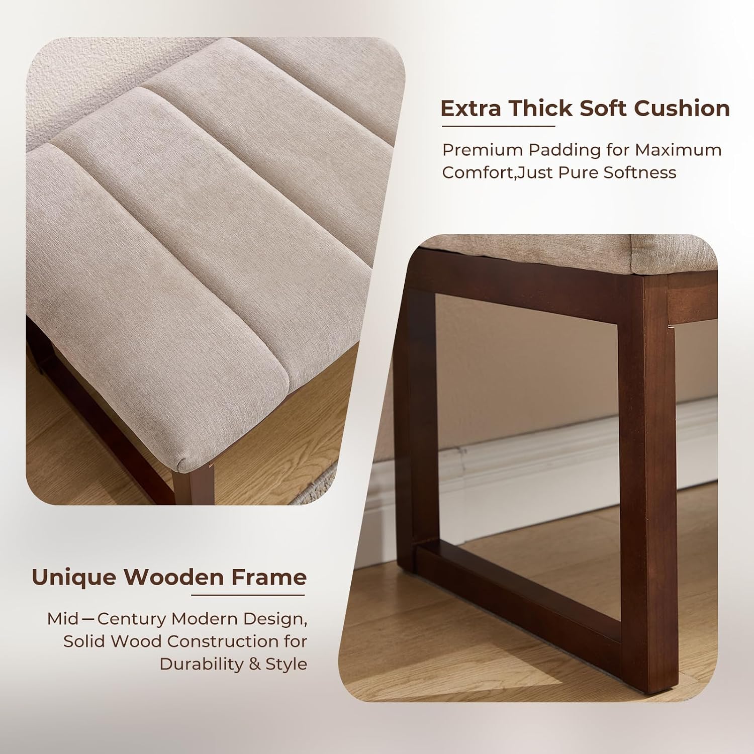 Tufted Chenille Wood Frame Bedroom Bench Camel