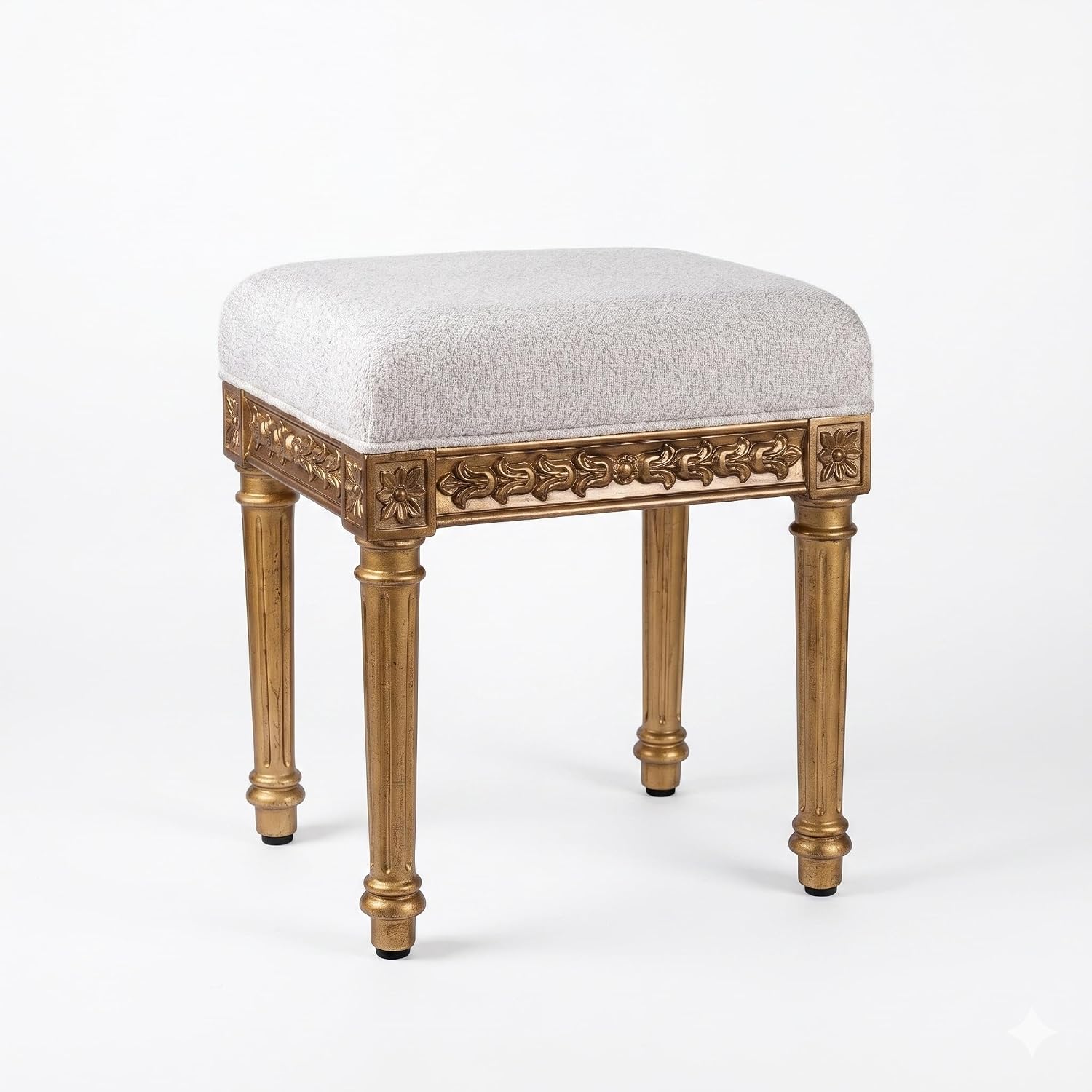 French Vintage Square Tufted Upholstered Vanity Stool