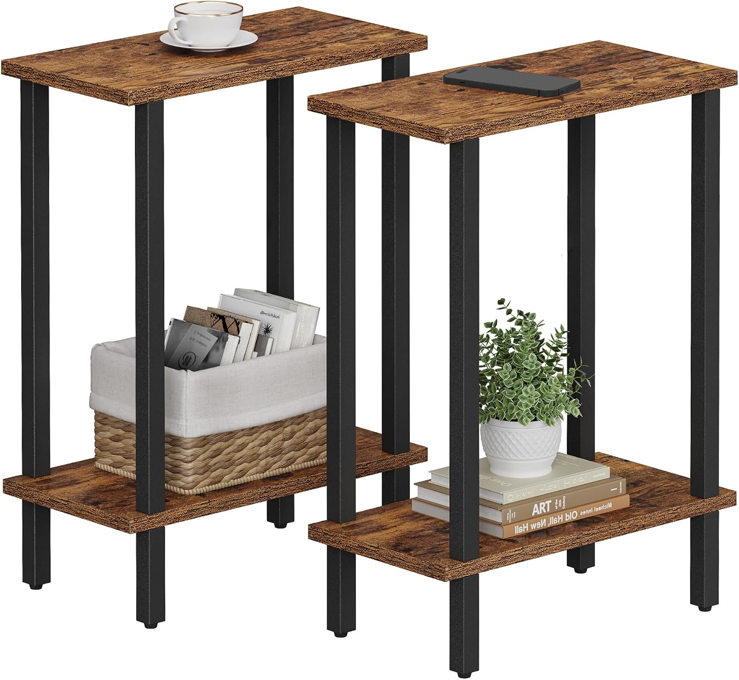 2‑Tier Narrow Side Table Set Brown