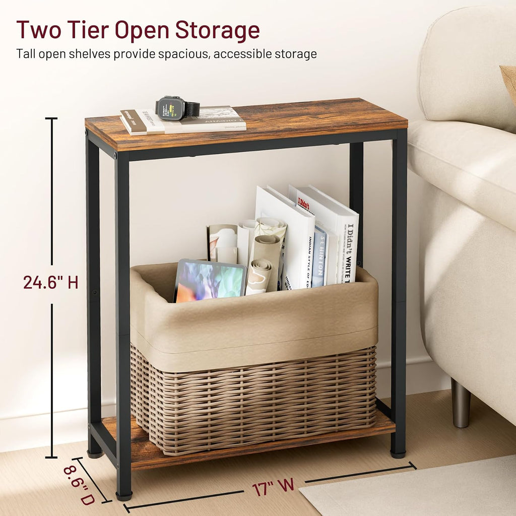 2‑Tier Narrow End Table Rustic Brown Black