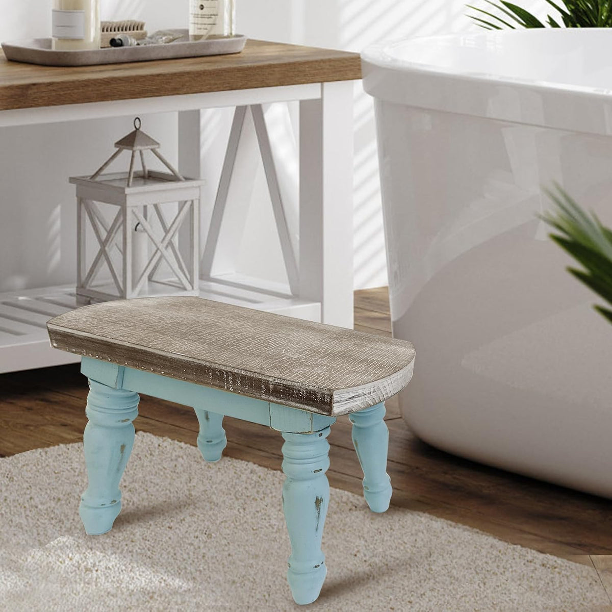 Rustic Wood Step Stool 300lb Capacity