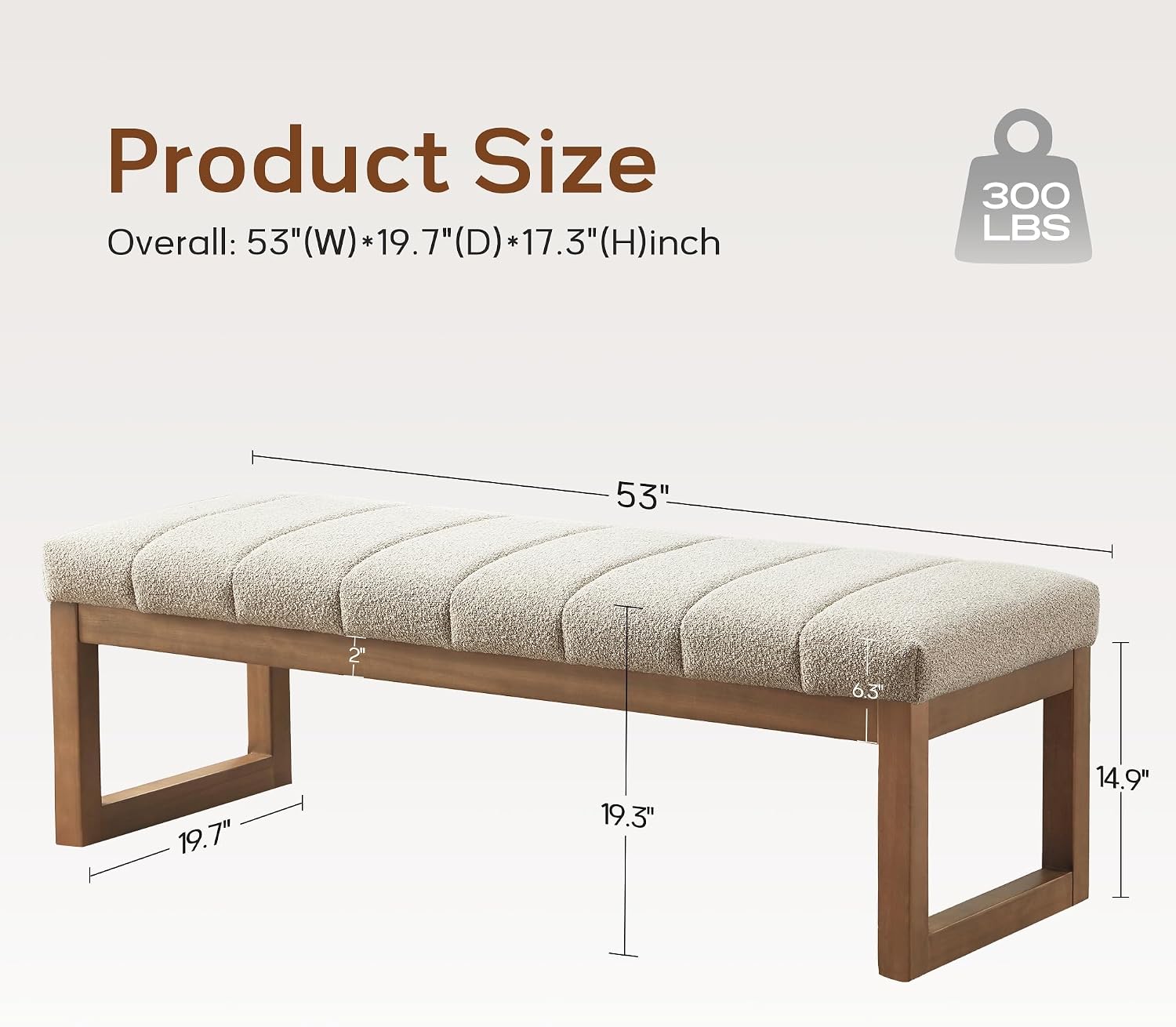 Modern Teddy Fabric Bench Wood Frame Camel
