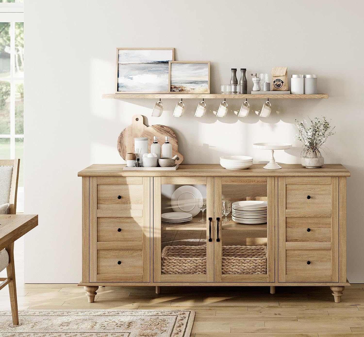 Farmhouse Oak Sideboard With Glass Door
