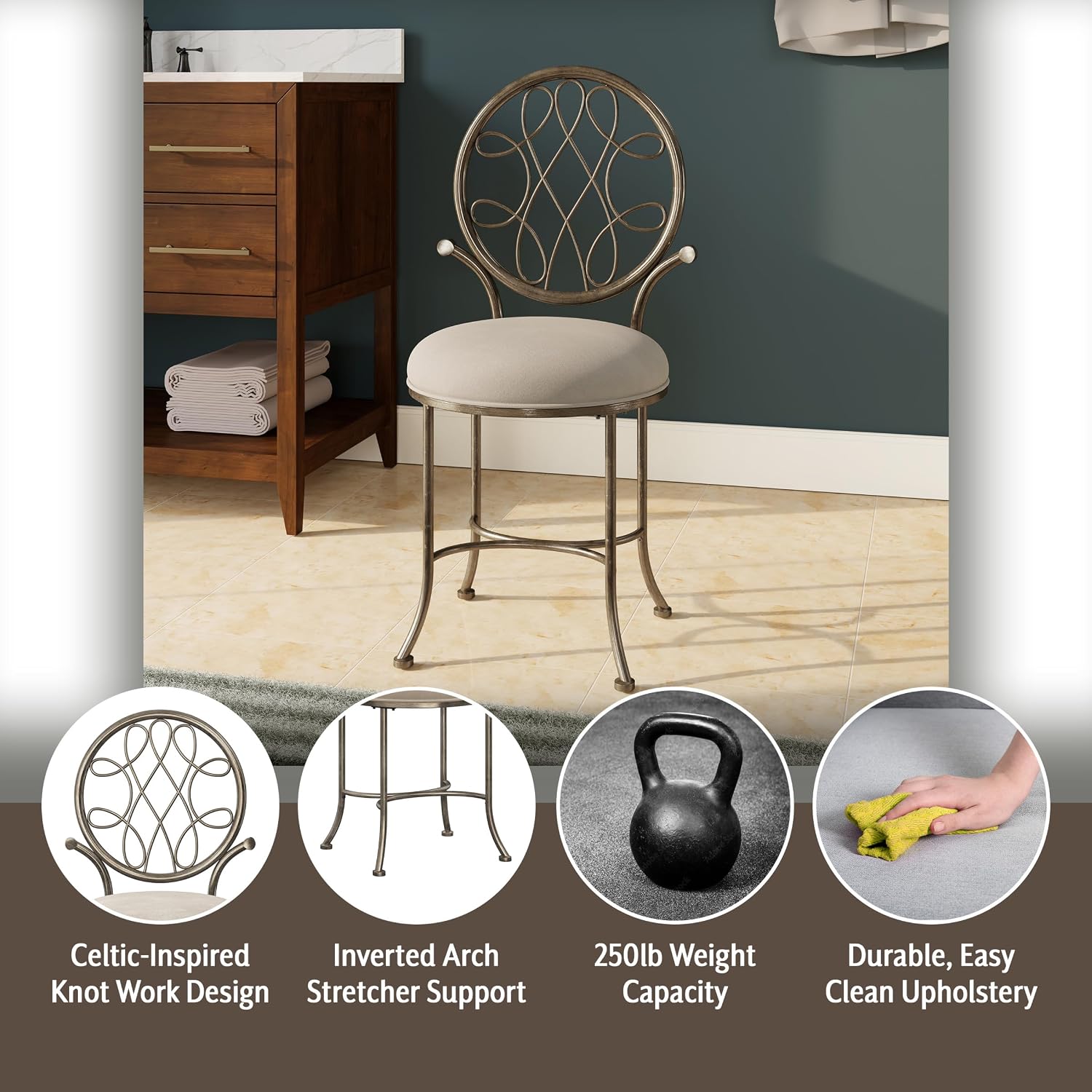 Metal Vanity Stool Antique Brass