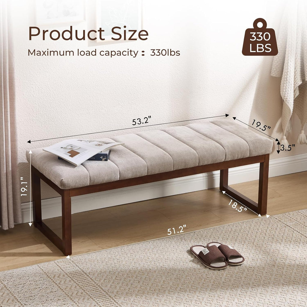 Tufted Chenille Wood Frame Bedroom Bench Camel