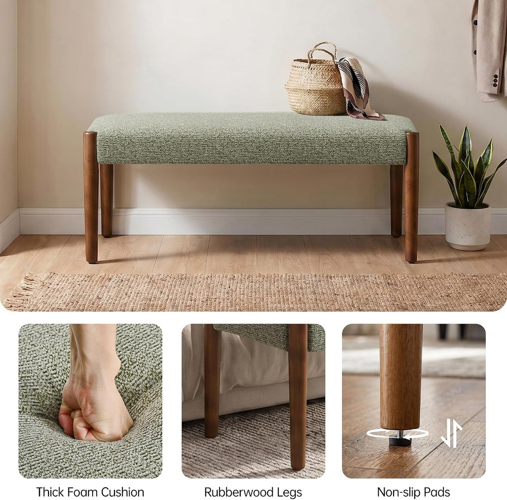 Modern Green Upholstered Bench Walnut Legs