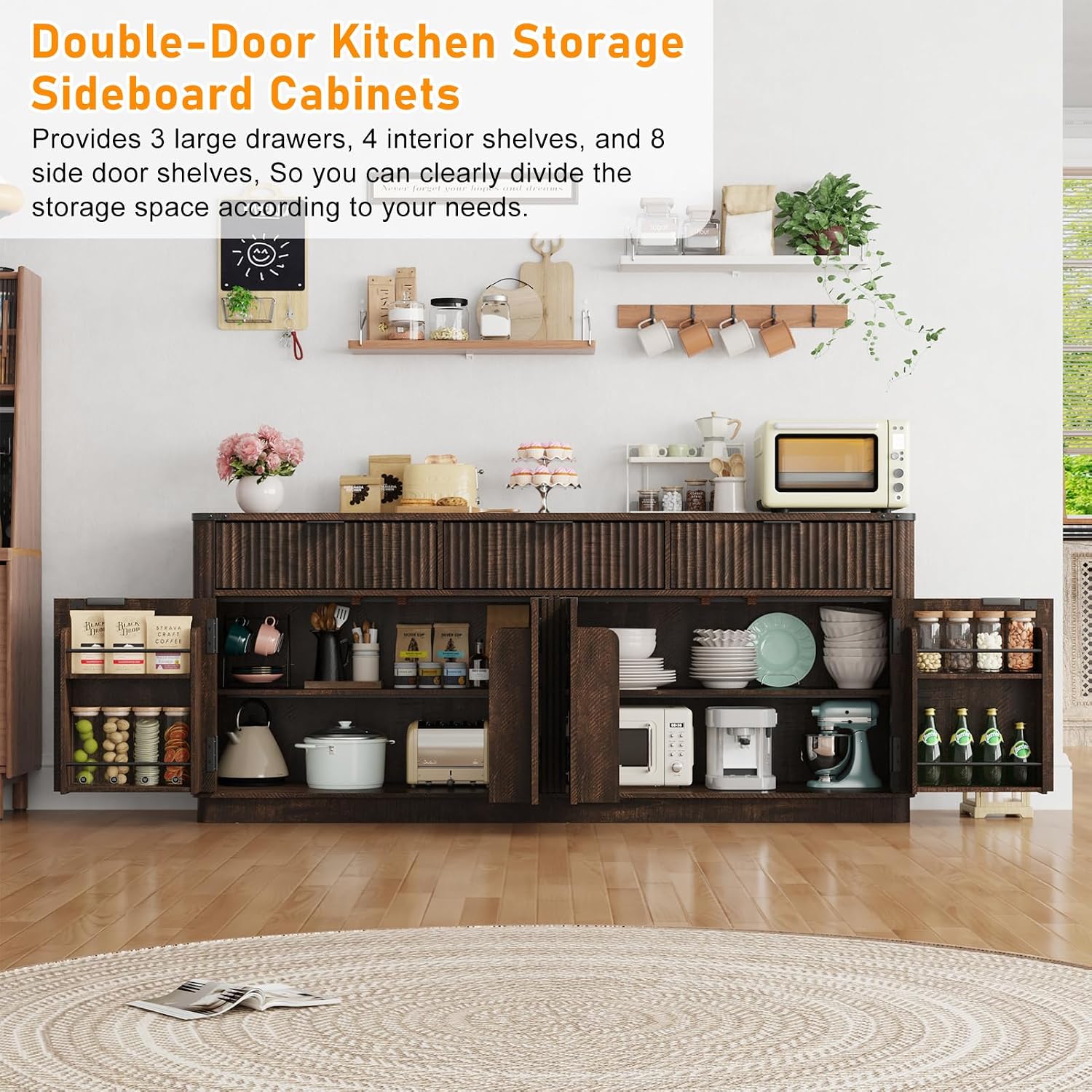 70" Fluted Farmhouse Sideboard Rustic Brown