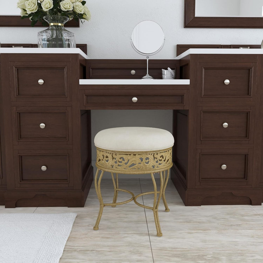 Villa  Metal Backless Vanity Stool Antique Beige