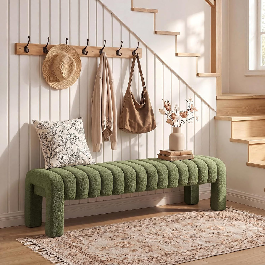 Modern Upholstered Bench Wood Legs Green