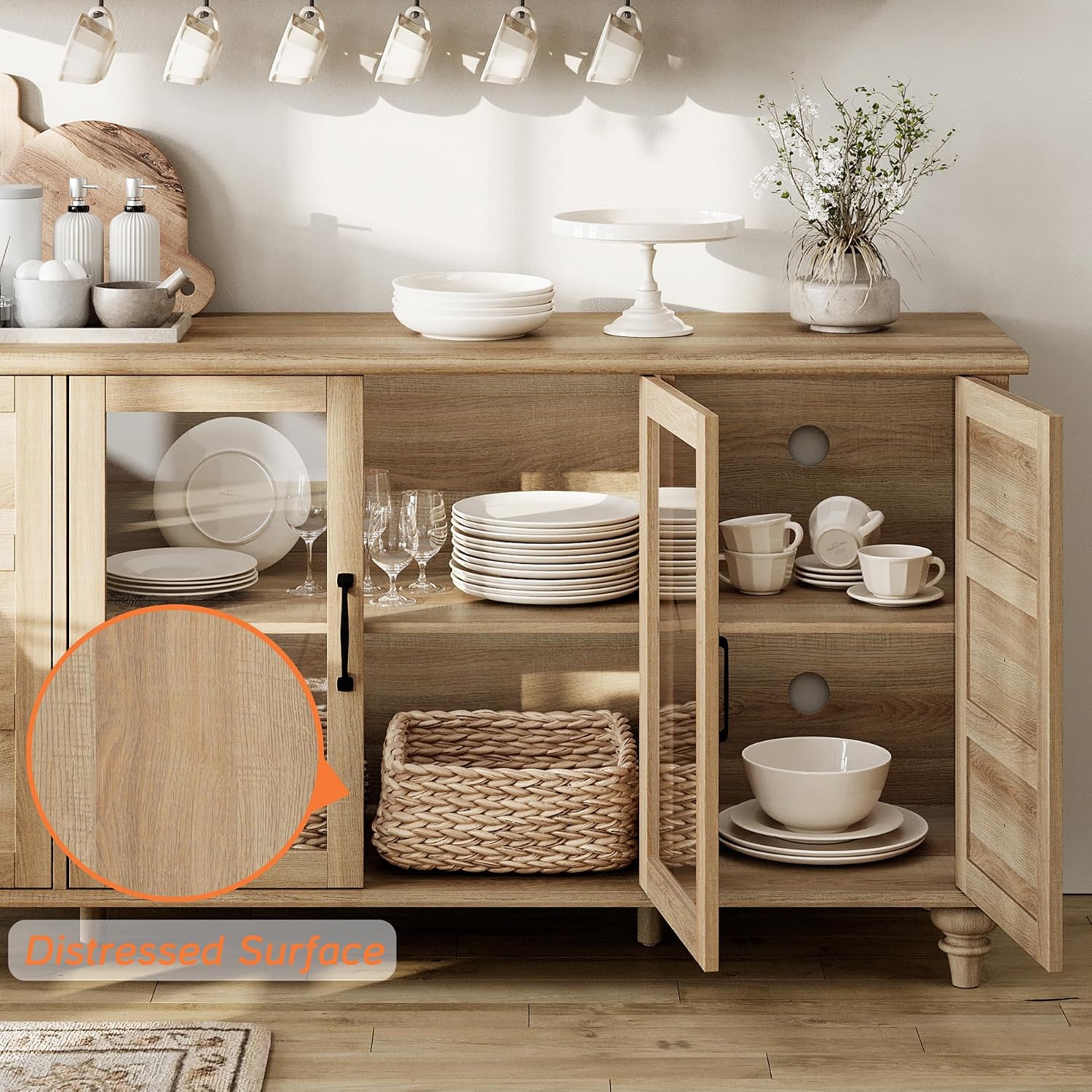 Farmhouse Oak Sideboard With Glass Door