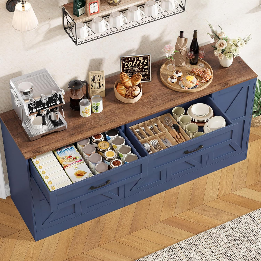 71" Farmhouse Blue Sideboard With Storage