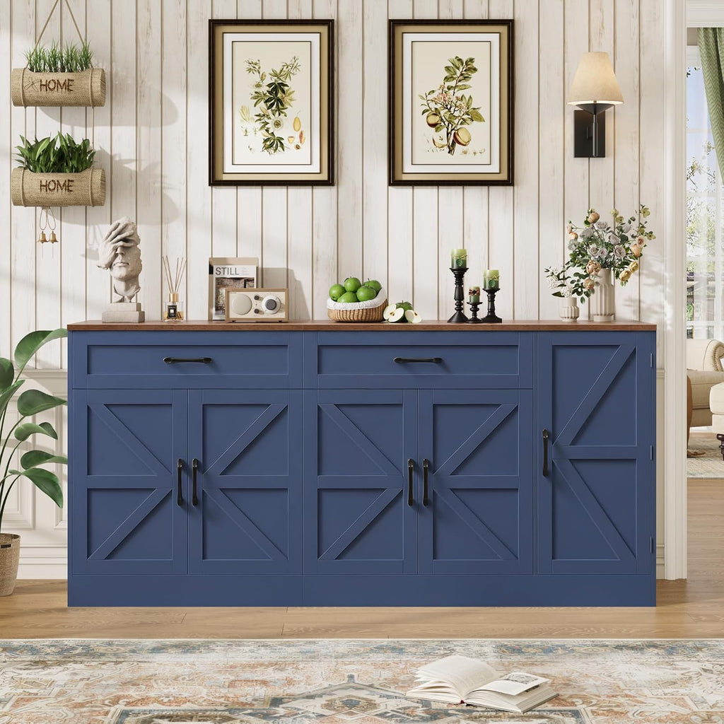 71" Farmhouse Blue Sideboard With Storage
