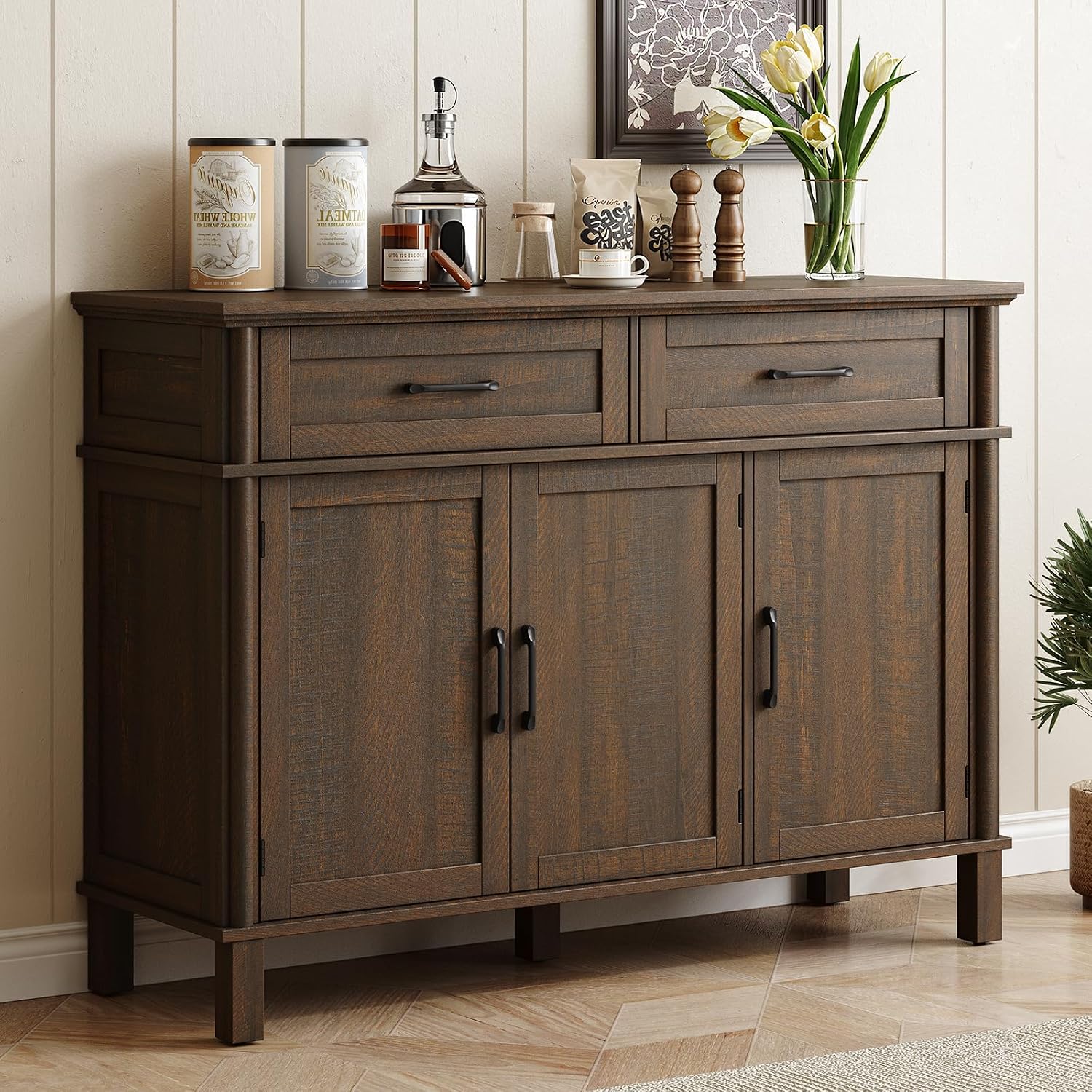 48" Farmhouse Brown Buffet Cabinet With Storage