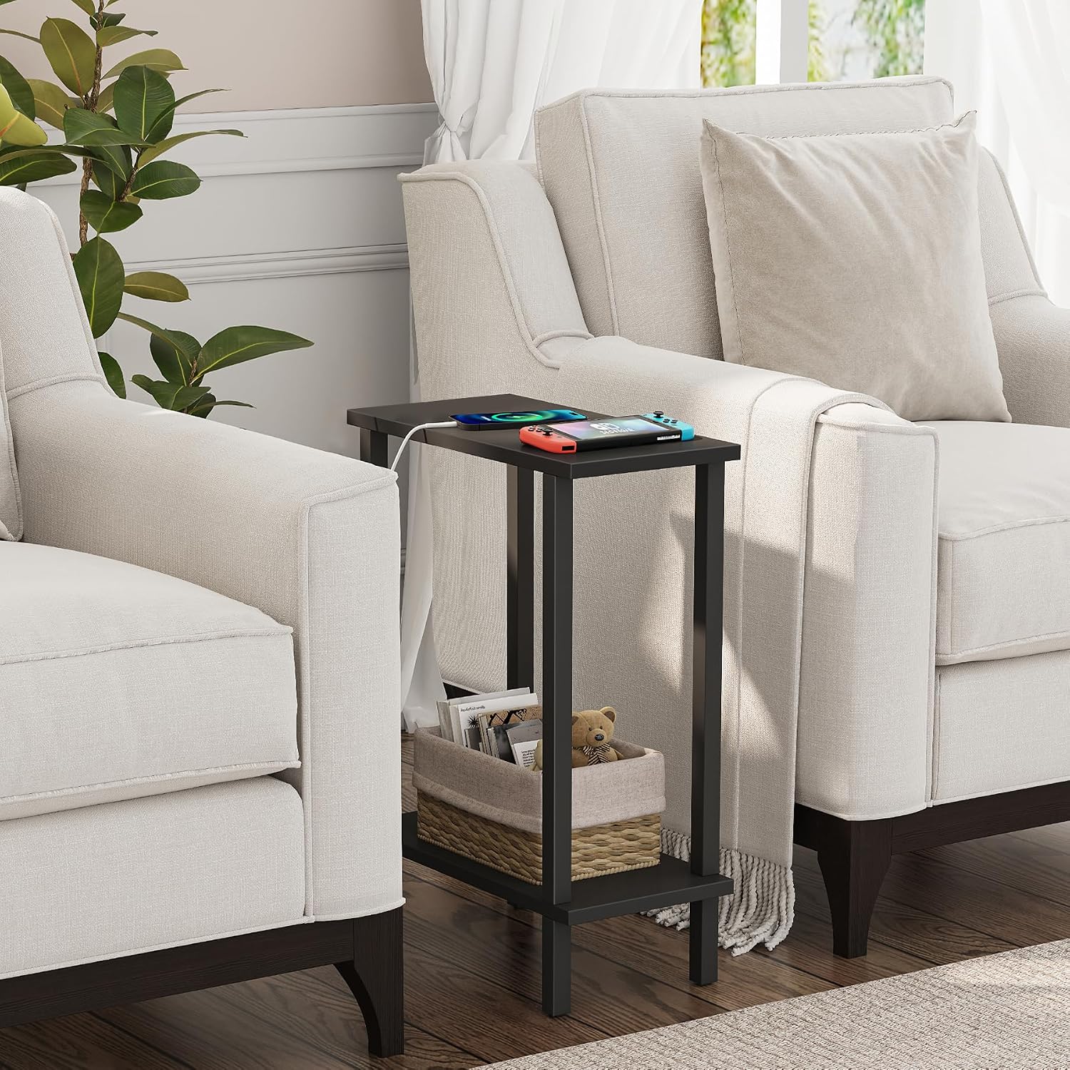 2‑Tier Narrow Side Table Set Black