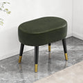 Vintage Green Leather Oval Vanity Stool Metal Legs