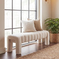 Modern Upholstered Linen Bedroom Bench Wood Legs