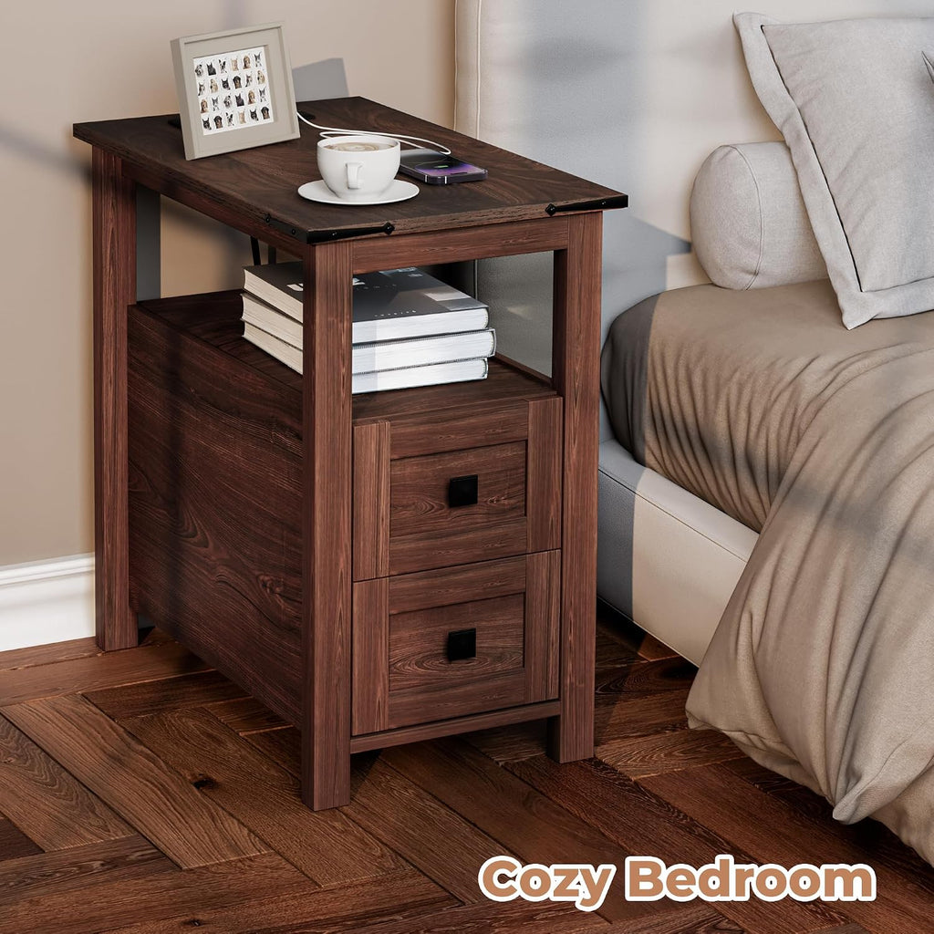 Farmhouse Narrow End Table Cherry Wood