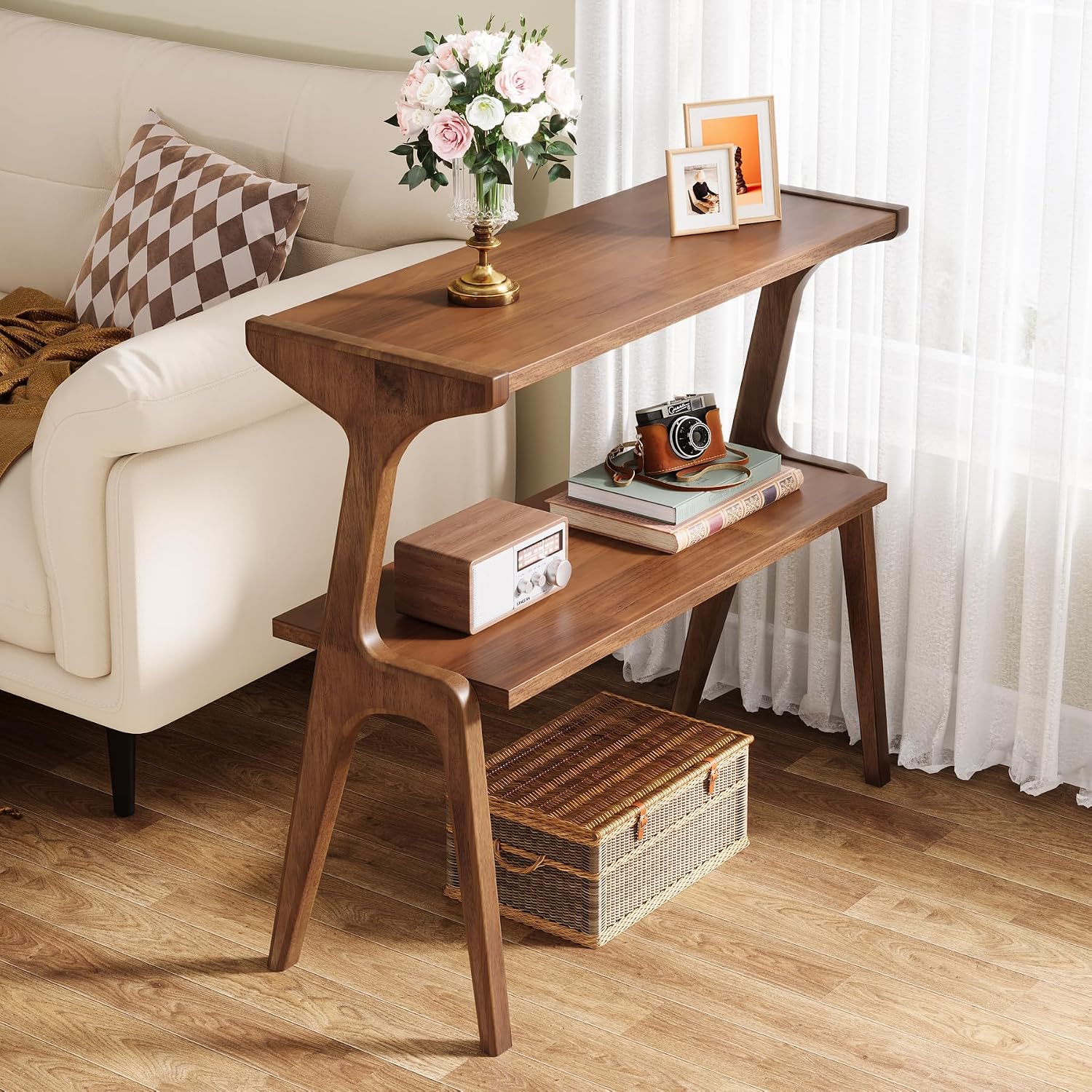 Farmhouse Wood End Table Rustic Brown