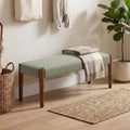 Modern Green Upholstered Bench Walnut Legs