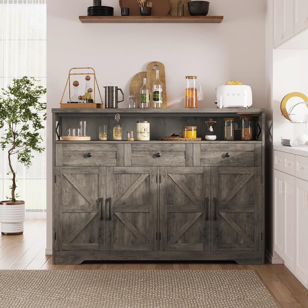 51" Farmhouse Grey Buffet Sideboard With Storage