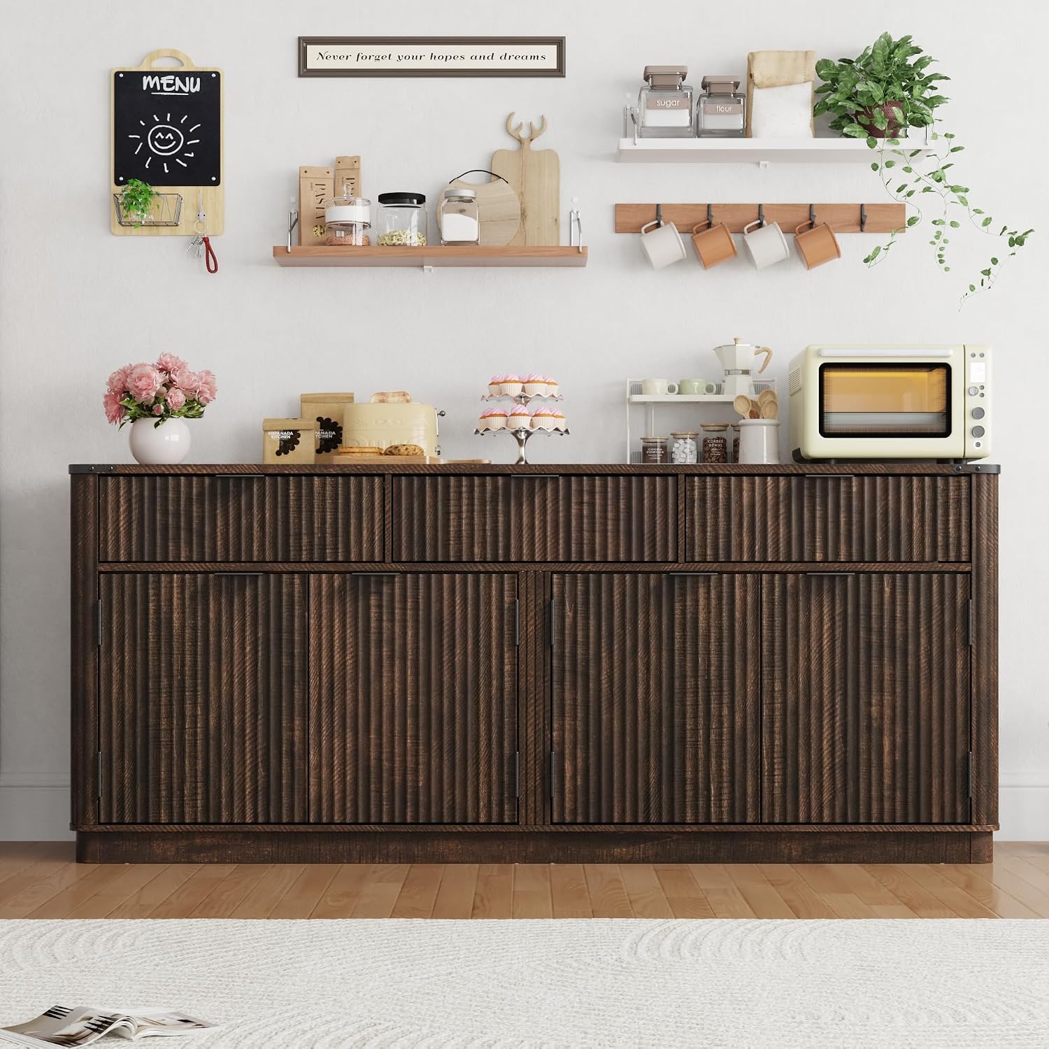 70" Fluted Farmhouse Sideboard Rustic Brown